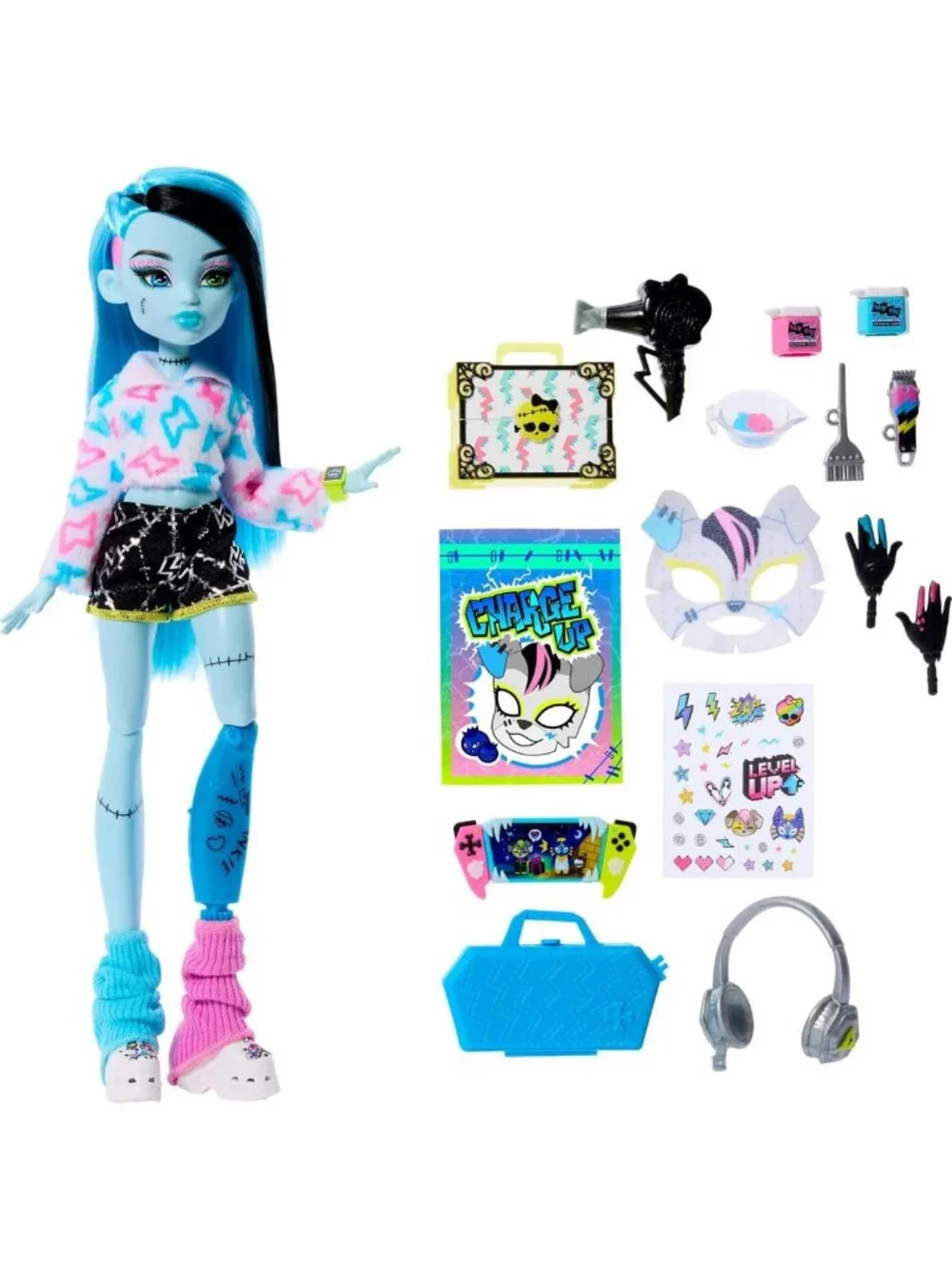 Frankie Stein Doll & Accessories Set with 13 Surprises, Hair Dye Kit & Gaming